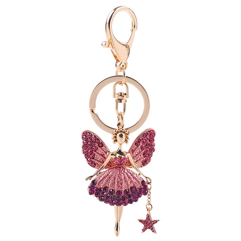 Fashion Jewelry Angel Dancing Crystal Keychain Exquisite Ballet Girl Keyring Car Bag Pendant For Women Girlfriend Gift Trinket