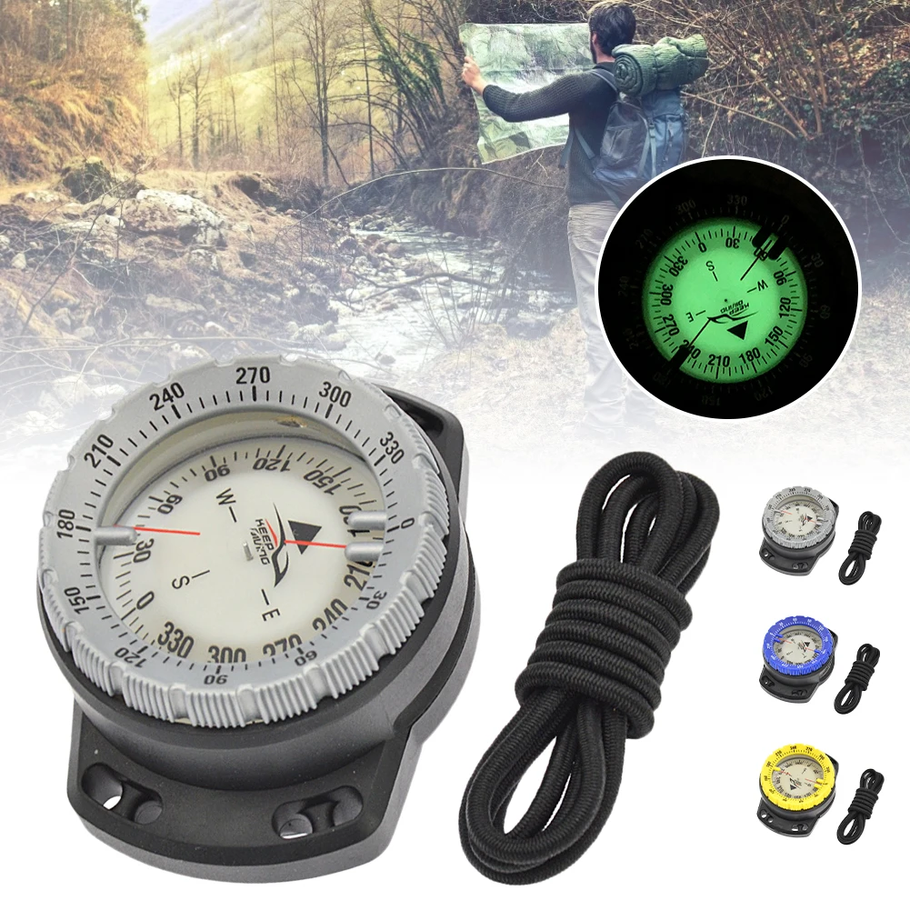 

Underwater Compass Scuba Diving Navigation Compass Portable 50m Waterproof Luminous Dial with Wrist Strap