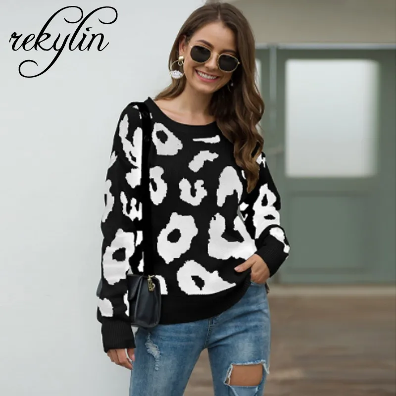 2019 Autumn and Winter New Leopard Print Ladies Sweater Round Neck Loose Pullover Warm Women's sweater | Женская одежда