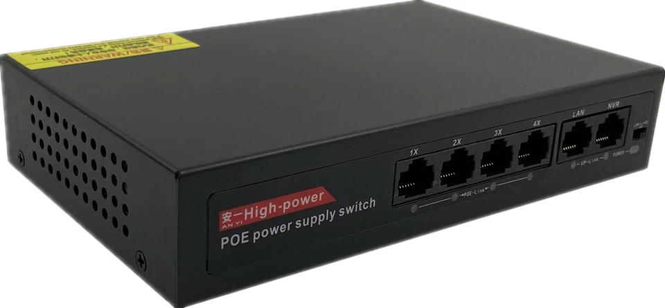 Ip-камера видеонаблюдения 6 портов 48 В 4 PoE коммутатор Ethernet 120 Вт IEEE802.3af/at 1 2 +/3