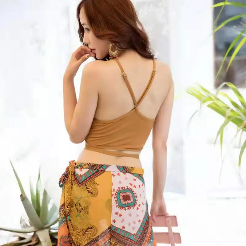 Ladies Sexy Swimsuit Three-Piece Bikini Split Print Floral Band Chest Pad Without Steel Backing | Мать и ребенок