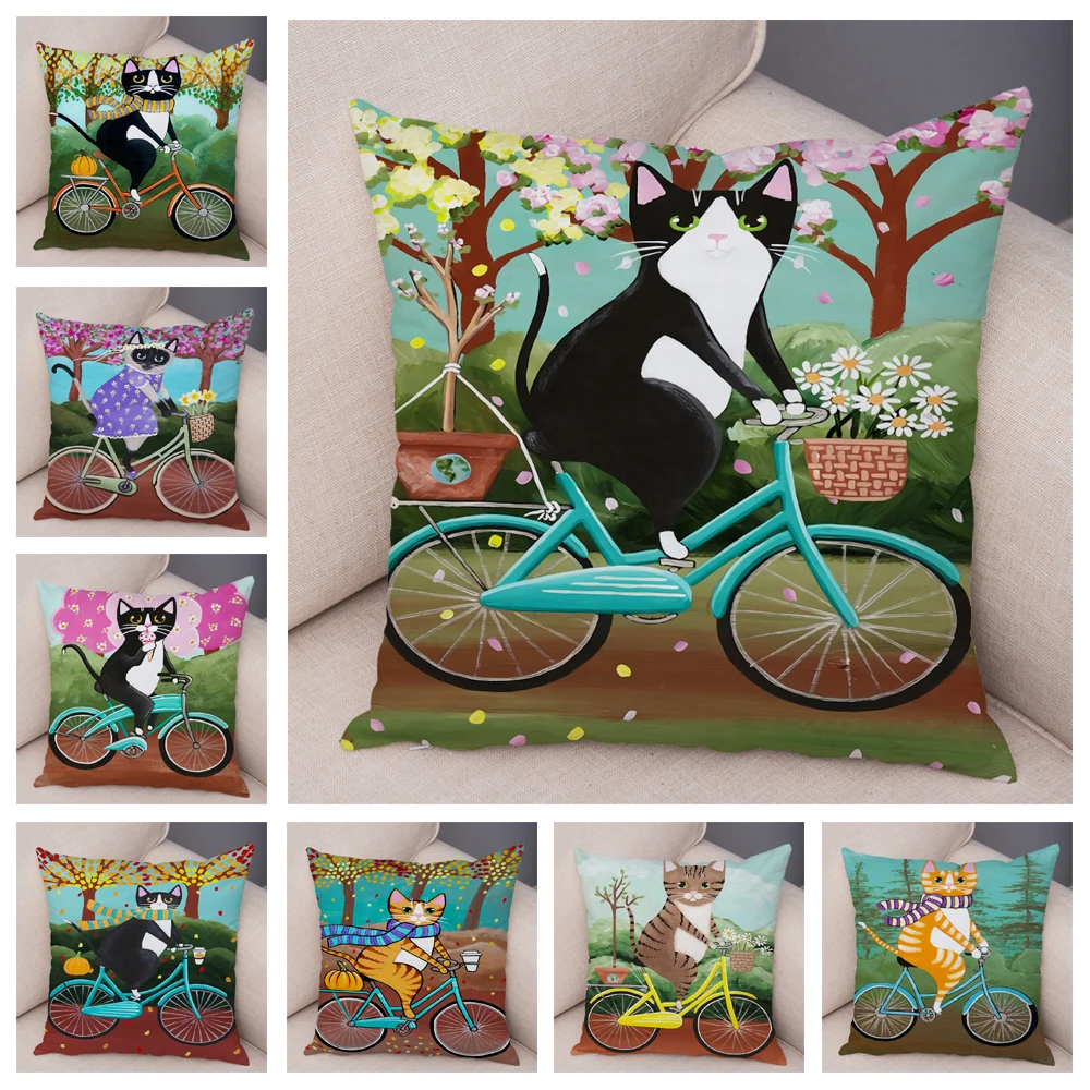 

Soft Plush Pillow Case for Sofa Home Cartoon Driving Bike Cat Cushion Cover Decor Cute Pet Flower Animal Pillowcase 45x45cm