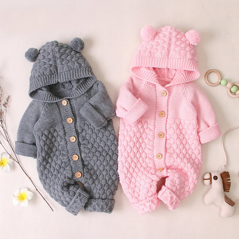

Baby Romper Autumn Knitting Newborn Baby Boys Clothes Winter Hooded Unisex Baby Clothes For Girls Jumpsuit Clothes 0 3 6 9 Month