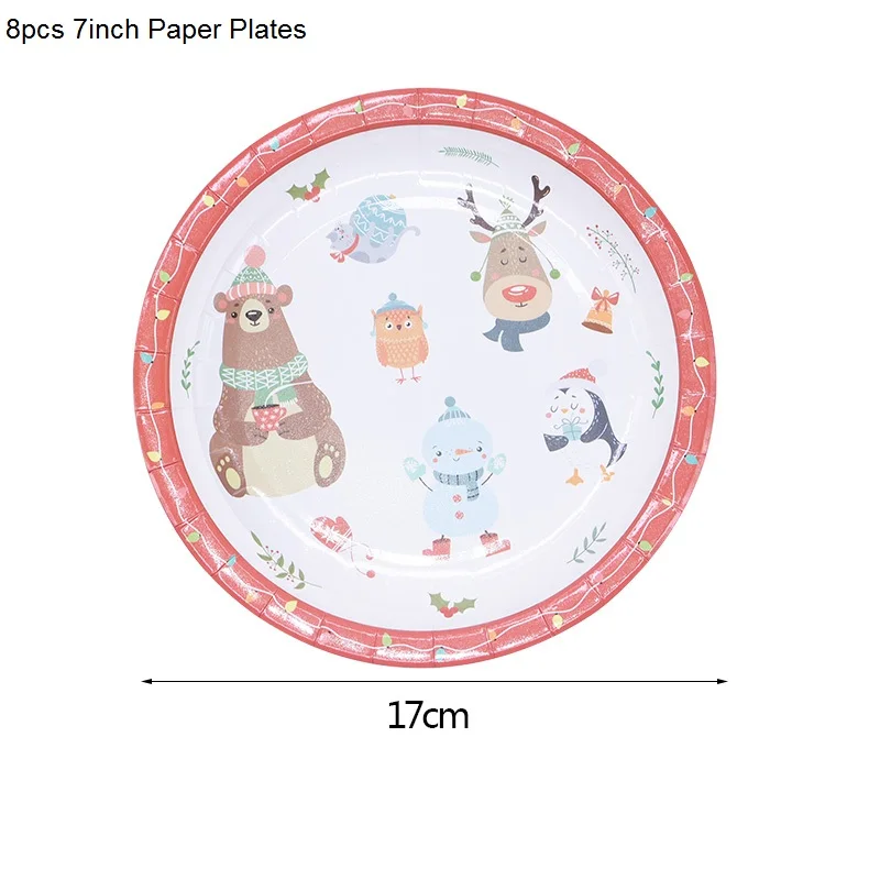 8pcs 7inch Plates Рождественская вечеринка Декор одноразовые столовые приборы бумажные тарелки и стаканы соломинки Баннер Дети День рождения Рождество детский душ Декор - Цвет: 8pcs 7inch Plates