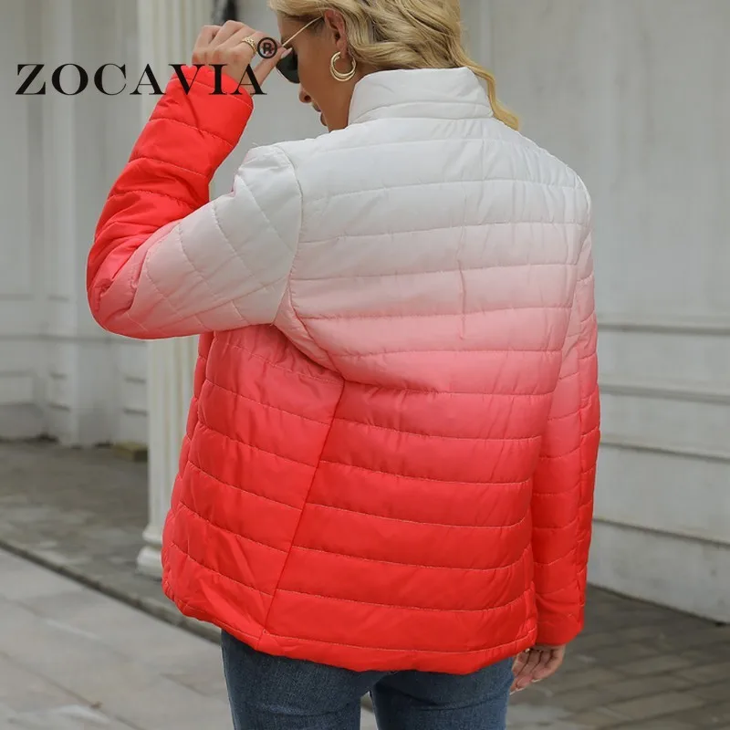 Gradient Down Coat Zipper Padded Coats Casual Female Coat Winter Overcoat Female Ropa Mujer Vintage Women's Jackets Outerwear