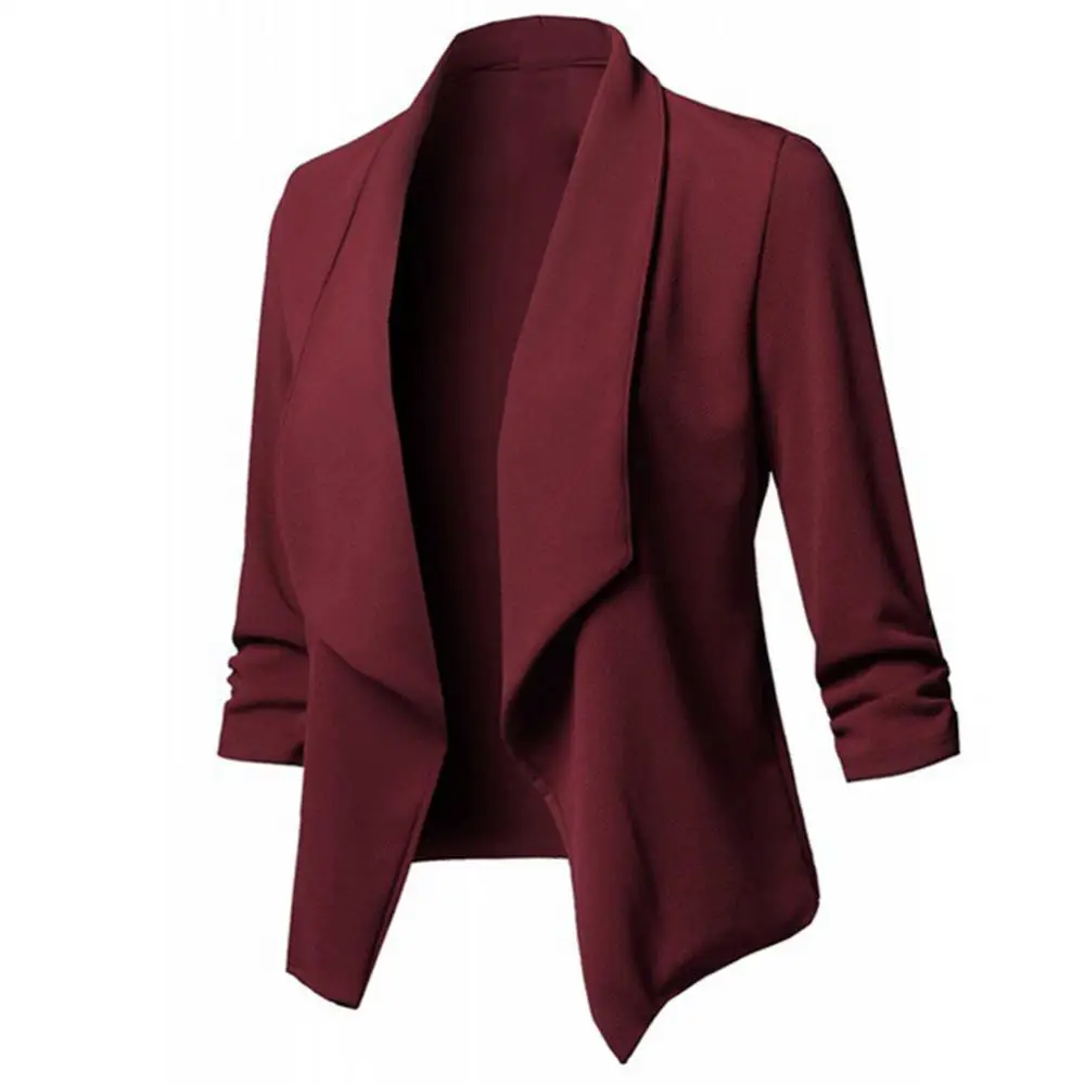 

80% Hot Sale Office Women Solid Color Slims Fits Blazer Lapel Open Front Short Suit Jacket
