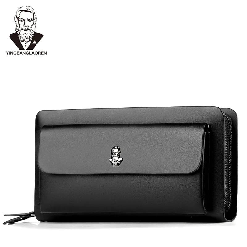 Men's Double Layers Day Clutch Big Capacity Long Wallet Male Business Handbag Classic Design Messenger Bag Phone Cards Case