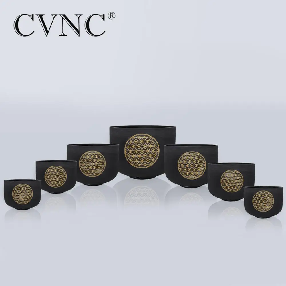 CVNC 6 12 дюймов черный набор из 7 шт. Матовый Кварцевый Кристалл Поющая чаша с