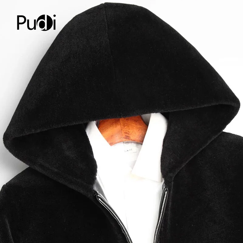 PUDI 201 мужская куртка Новая мода шерсть меховые куртки с капюшоном Осень Зима Повседневная Верхняя одежда MT819