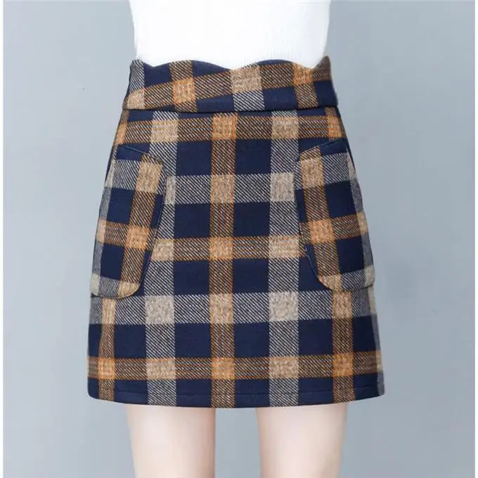 Осенняя Клетчатая Шерстяная Юбка Для Женщин 2020 зимнего размера плюс 4XL с высокой