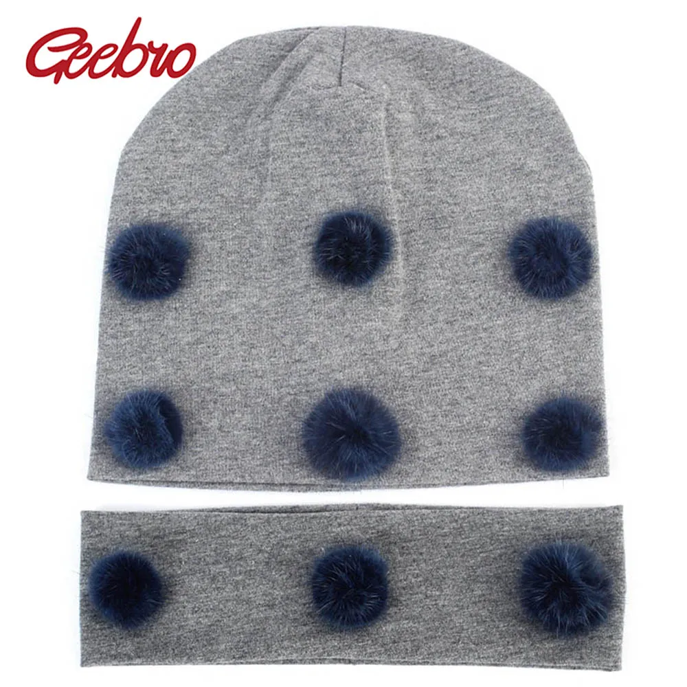 

Geebro Soft Baby Beanie Headband Set Pompom Candy Color Boys Girls Outdoor Warm Beanies Mink Fur Pompons Cotton Cap Hairband
