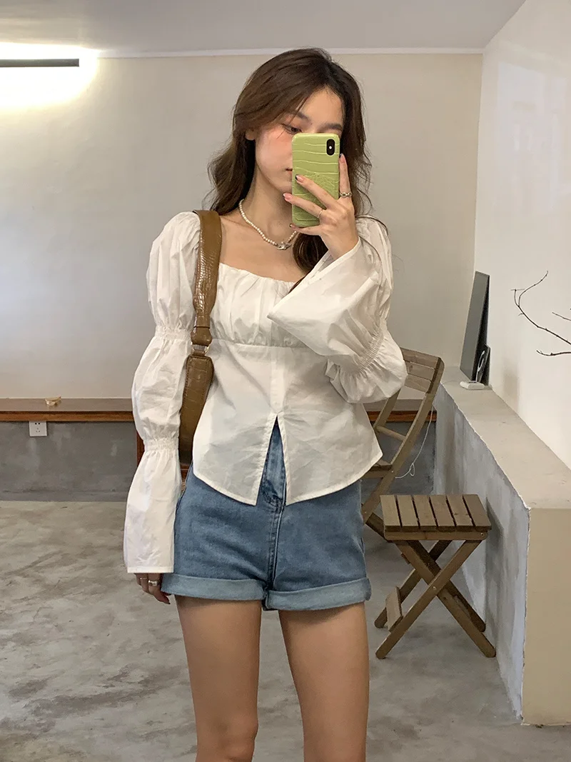 Футболка в французском стиле Дворцовая маленькая приталенная рубашка с