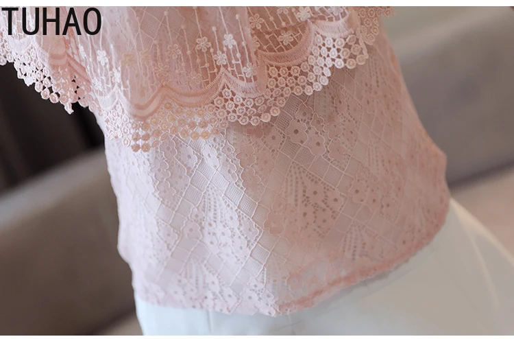 

TUHAO Summer Women Elegant OL Work Wear Blouse Shirts Lace Blouses Formal Business Shirt Blouses Tops Female Clothing WM112