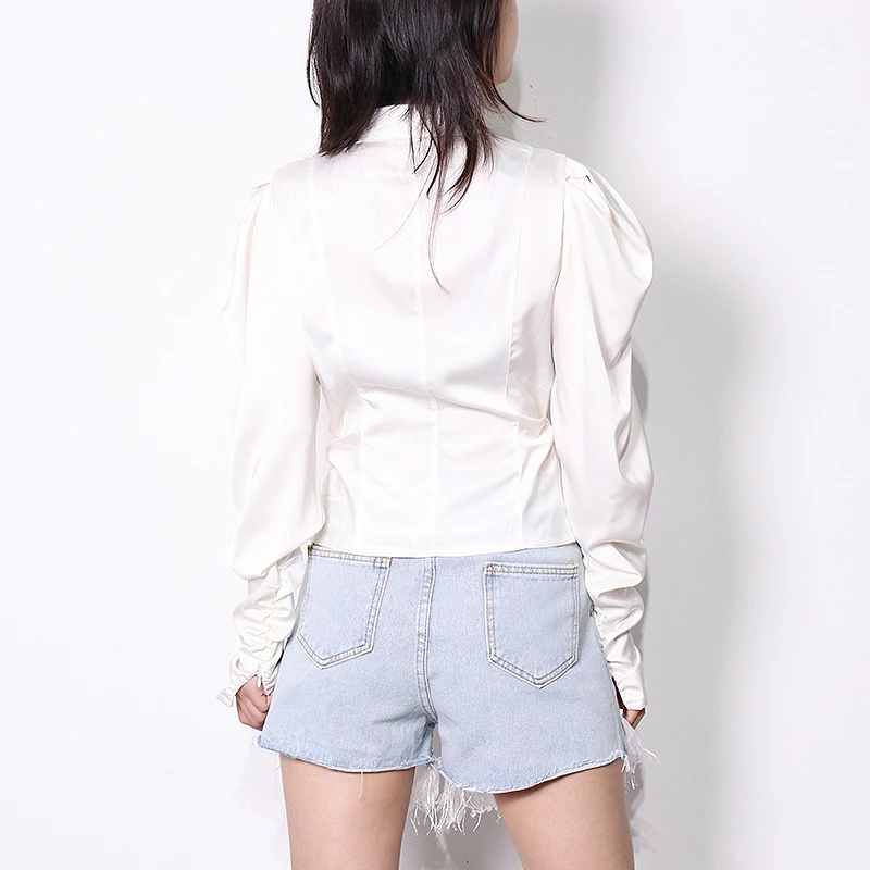 

TWOTWINSTYLE White Shirt For Women Lapel Collar Long Sleeve Hollow Out Single Breasted Solid Blouses Female Fashion Clothing New