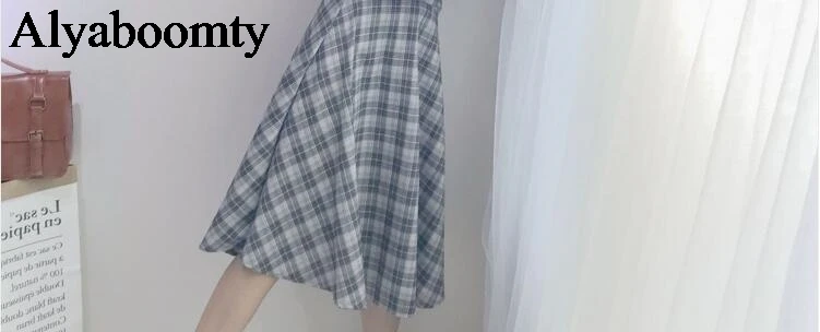 Японская женская юбка в стиле Лолиты на осень и весну, юбки средней длины с высокой талией, цвета хаки, серый, в клетку, Saia, элегантные милые юбки Mori для девочек - Цвет: Gray Skirt