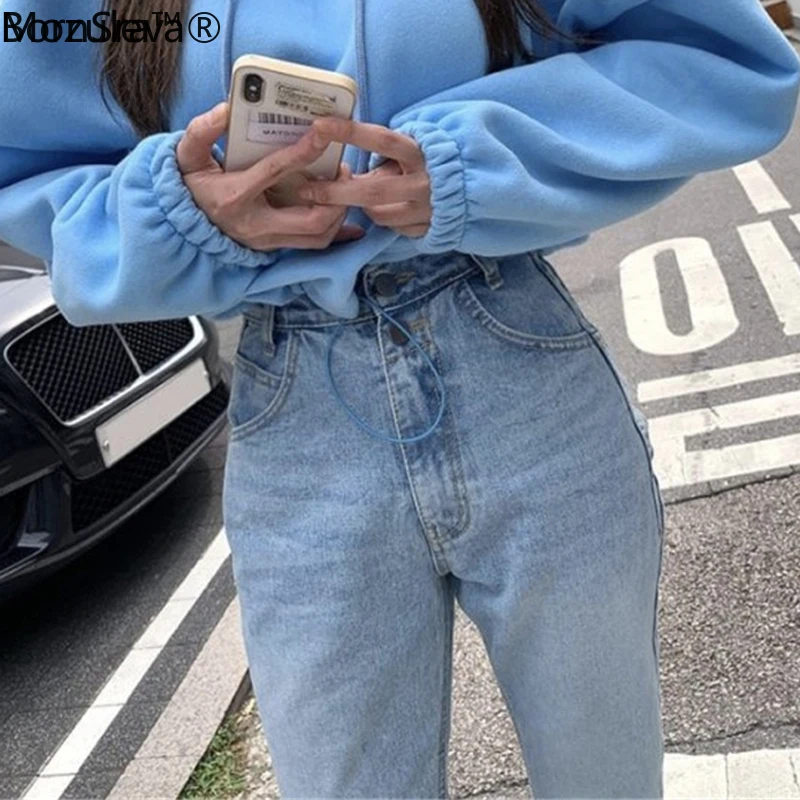 Брюки BornSra женские джинсовые с двойными пуговицами винтажные штаны из денима