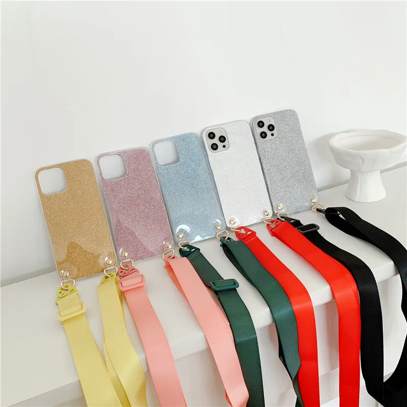 

Luxury Bling Glitter Phone Cases For iPhone 12 Mini 11 Pro XS MAX X XR 6 6S 7 8 Plus SE 2020 Fashion Lanyard Soft TPU Cover