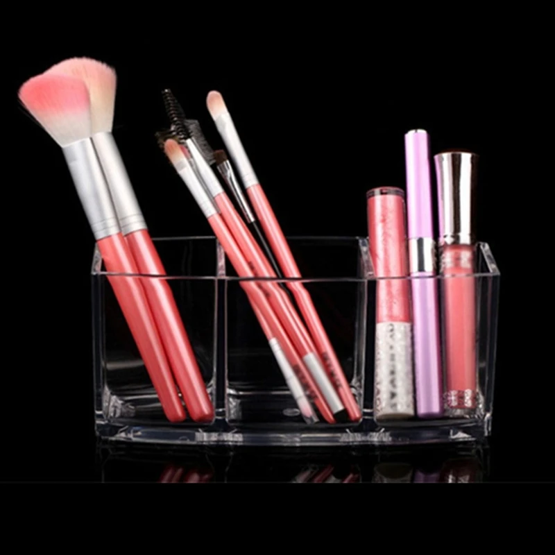 Makeup Brush Holder 4 Slots Vanity Clear Cosmetic Organizer and Storage Eyebrow Pen Pencil for Bathroom Desk Dresser Jewelry | Дом и сад