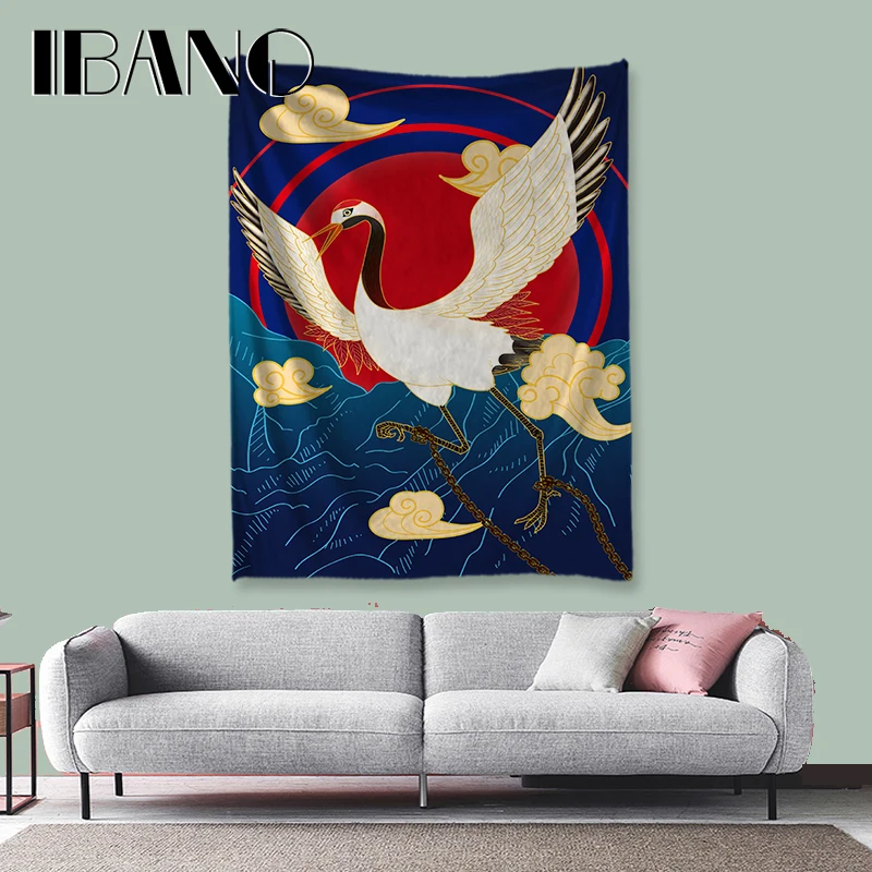 

IBANO Red-crowned Crane Tapestry Polyester Wall Hanging Tapestry Wedding Decoration Tablecloth Christmas Decorations For Home