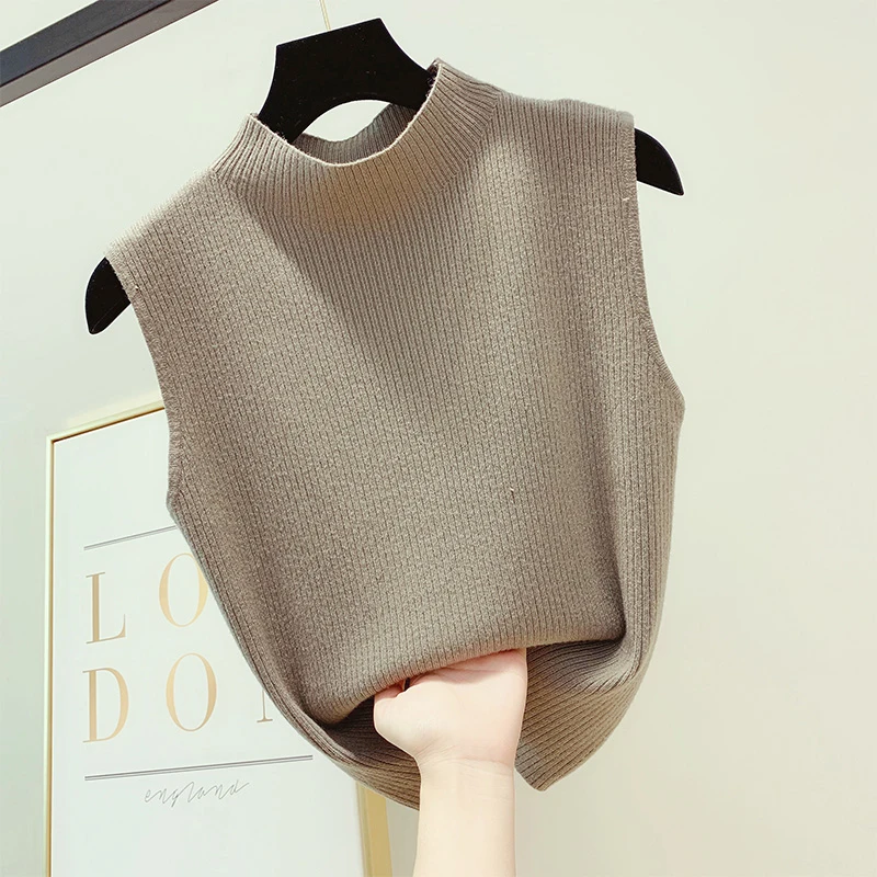 

Женская трикотажная водолазка без рукавов, облегающая футболка для фитнеса, трикотажный пуловер, весна-лето 2020