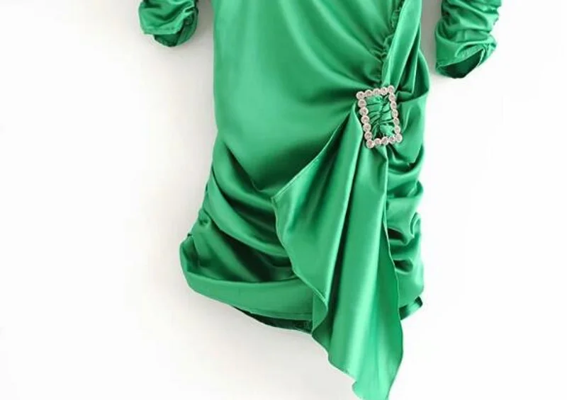 

Long Sleeve Green Satin Women Cheap Ladies Dresses Women Elegant Party Evening