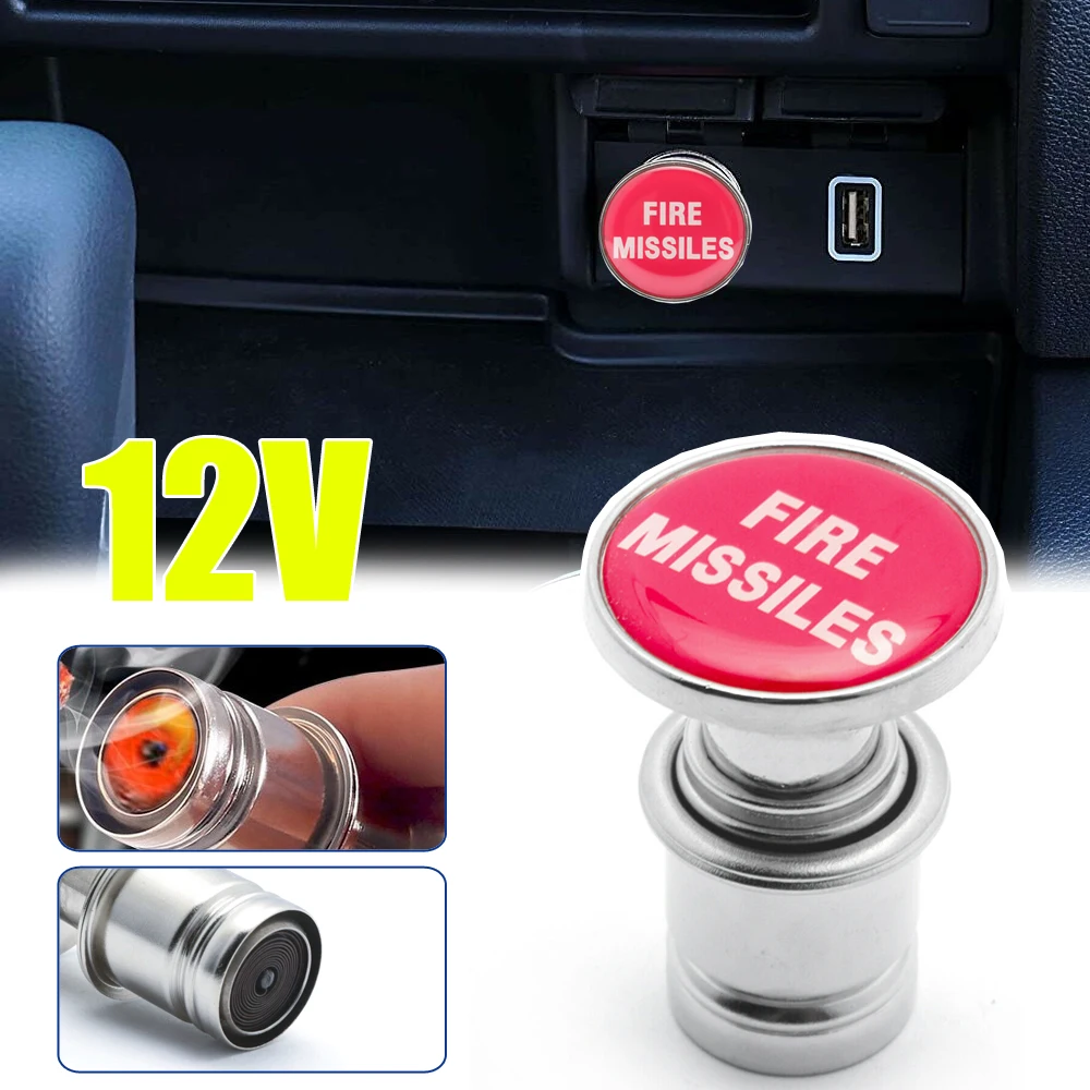 

Universal Car Cigarette Lighter FIRE MISSILE Button Replacement 12V Push Button Accessories Fits Most Automotive Vehicles Auto