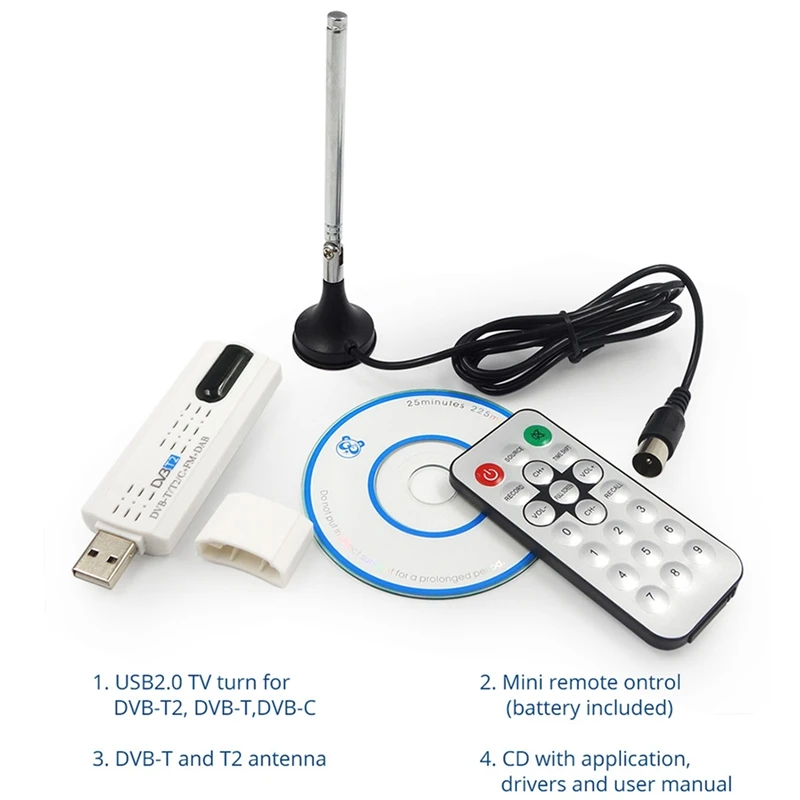 

USB 2.0 Digital DVB-T/T2 SDR+DAB+FM HDTV TV Tuner Receiver Stick