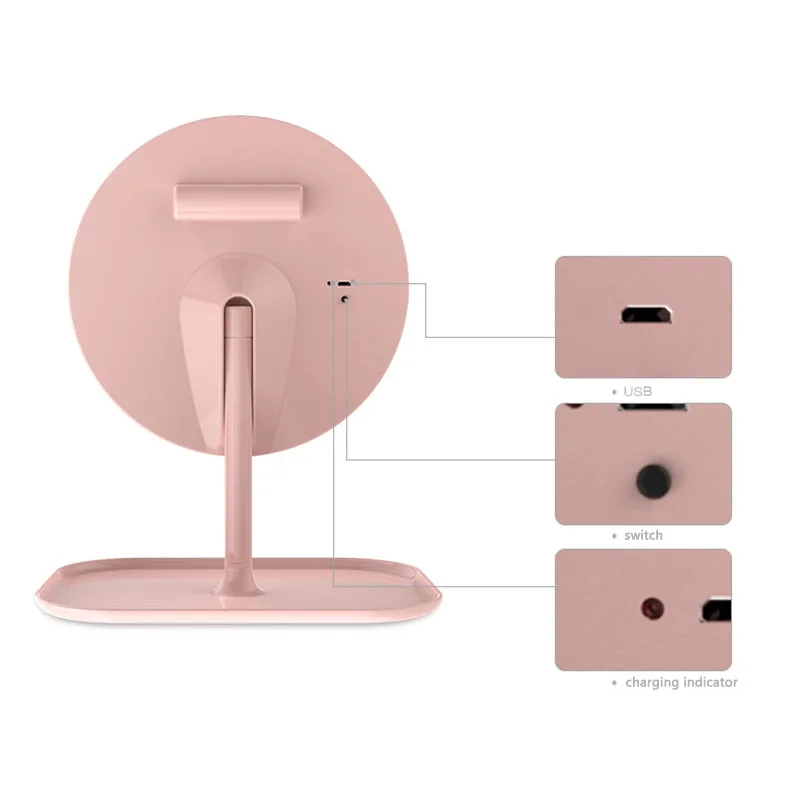 Круглое зеркало для макияжа с светодиодный подсветкой сенсорным экраном