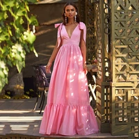 sevintage simple pink long evening dresses a line deep v neck formal women prom party dress nightclub special occasion gowns