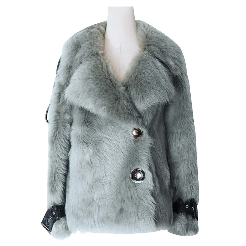 LANMREM новинка 2019 зимнее женское однотонное меховое пальто с отворотом свободное