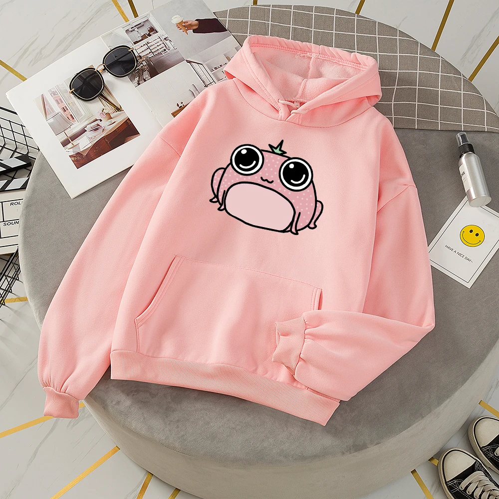Cute Frog Hoodie Girls Sweetshirts Oversize Sweatshirts for Girls Drawstring Japanese Cartoon Hoodies Vintage Cartoon Sweatshirt