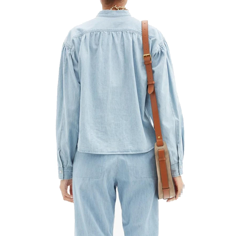 

21 Spring new style loose denim shirts casual commute pullover O neck washed cotton lady top shirts women jackets