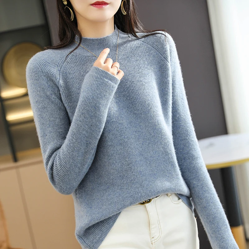 

MeetMetro 100% Wool Women Sweater Pullover Autumn Knitted Sweaters Solid Fashion Women Winter Slim Knit Tops Korean Long Sleeve