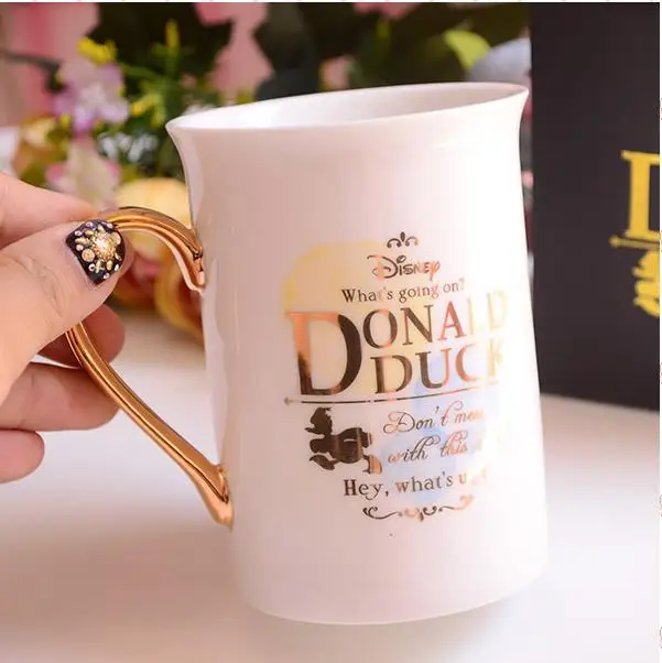Керамика 320 мл Мультфильм Дональд Дак кофе кружки чашки воды молочные с золотая