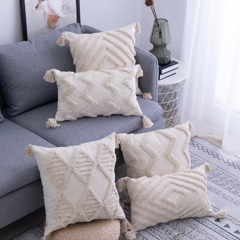 

Nordic Simple Geometric Tufting Tasseled Cushion Covers Cotton Linen Ultra Soft Plush Pillowcase Livingroom Decorative Pillows