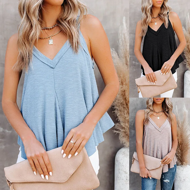 

LittleHouseGirl2021 Summer New Ladies V-neck Vest Irregular Multi-hem Sleeveless Cotton Top Fashion Luxury Personality Hot Sale