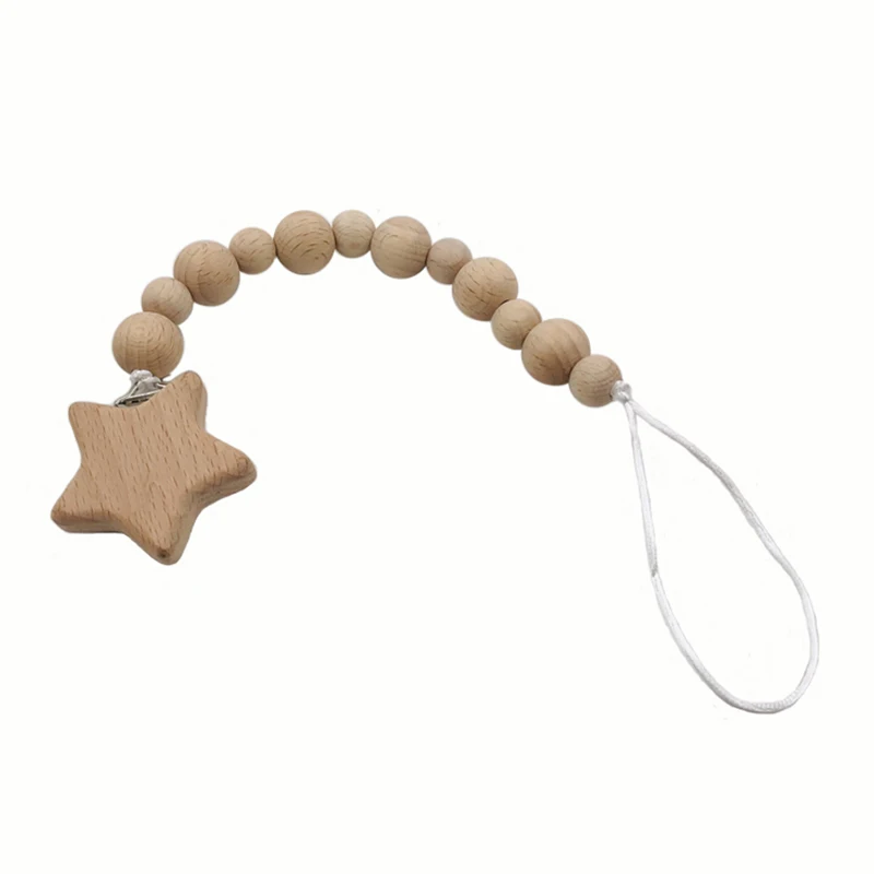 Cadena de chupete para beb&eacute;, mordedor de dentici&oacute;n Natural org&aacute;nico, juguete de agarre, cuentas de haya, mordedor para beb&eacute; reci&eacute;n nacido, regalo DIY para beb&eacute;-4