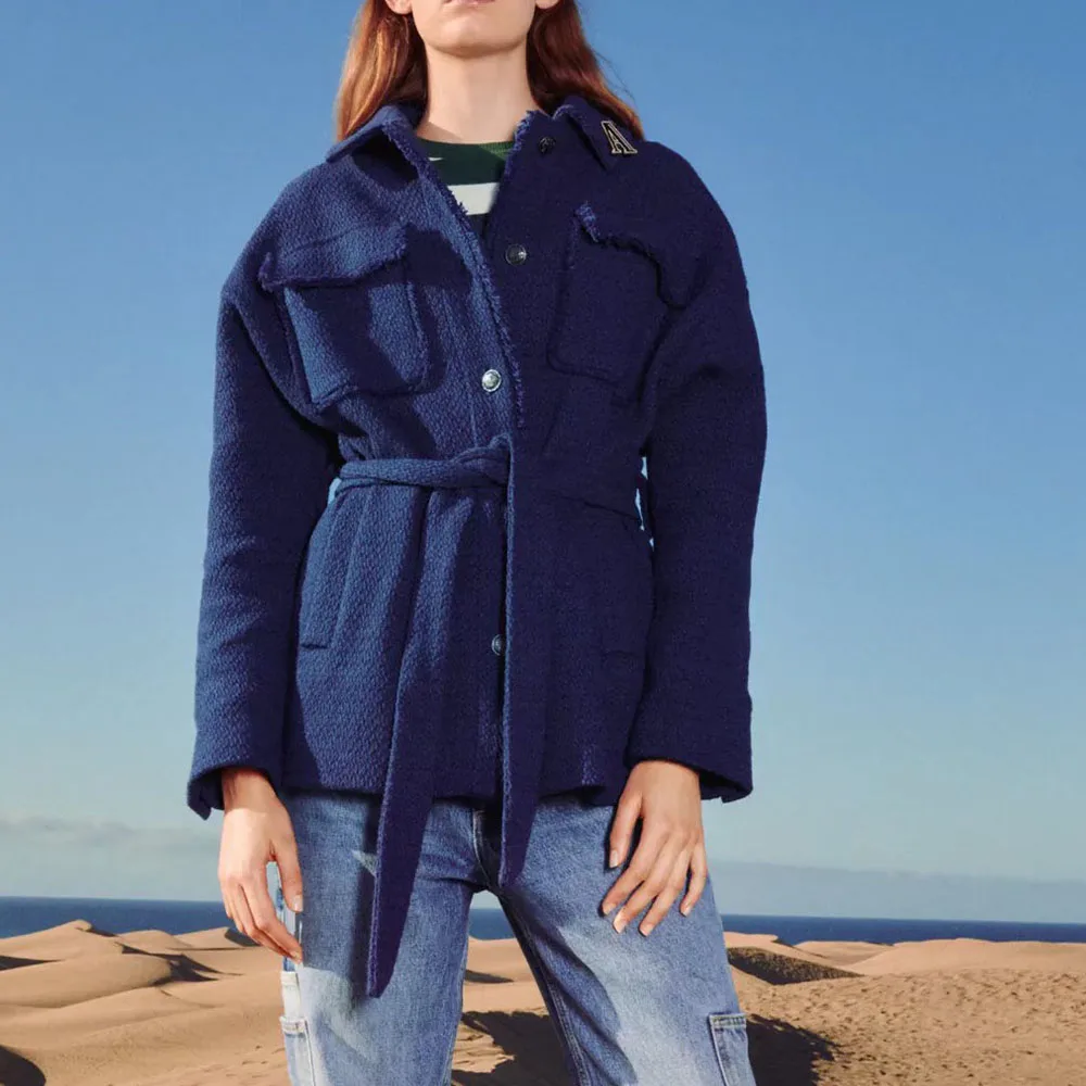 

Za Women 2021 Autumn New Fashion With belt Tweed Jacket Coat Vintage Long Sleeve Flap Pockets Female Outerwear Chic Tops