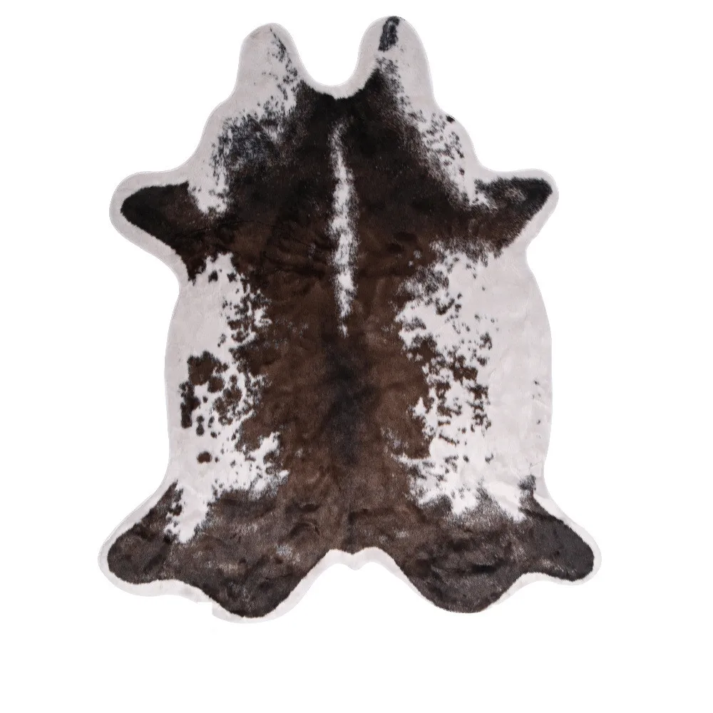 구매 모조 암소 모피 깔개 불규칙한 가정용 바닥 매트 미끄럼 방지 어린이 크롤링 카펫 담요 거실 빈티지 장식