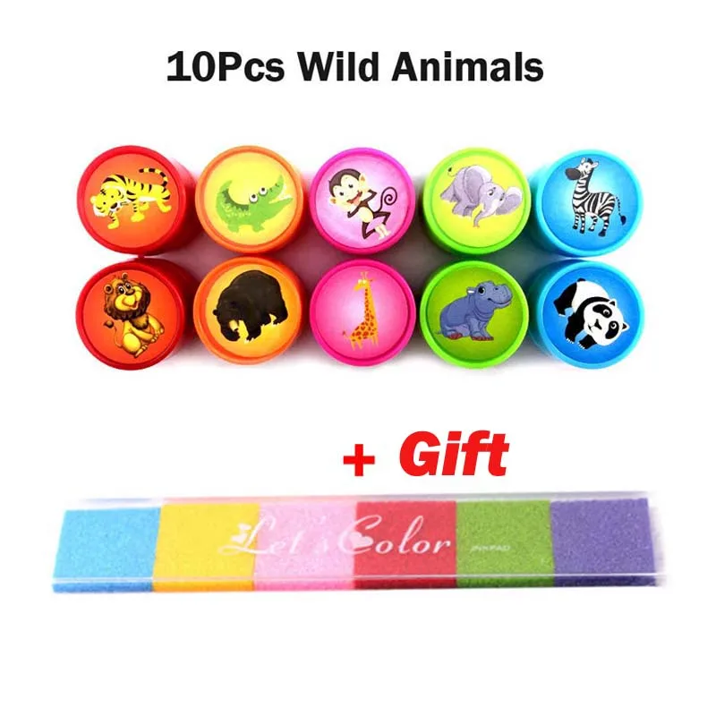 10 Wild Animalx1 Ink 1 комплект пластиковый прекрасный смайлик Животное штамп с номером игрушка для DIY Декор альбом для вырезок карточки с буквами бумага подарочная игрушка - Цвет: 10 Wild Animalx1 Ink
