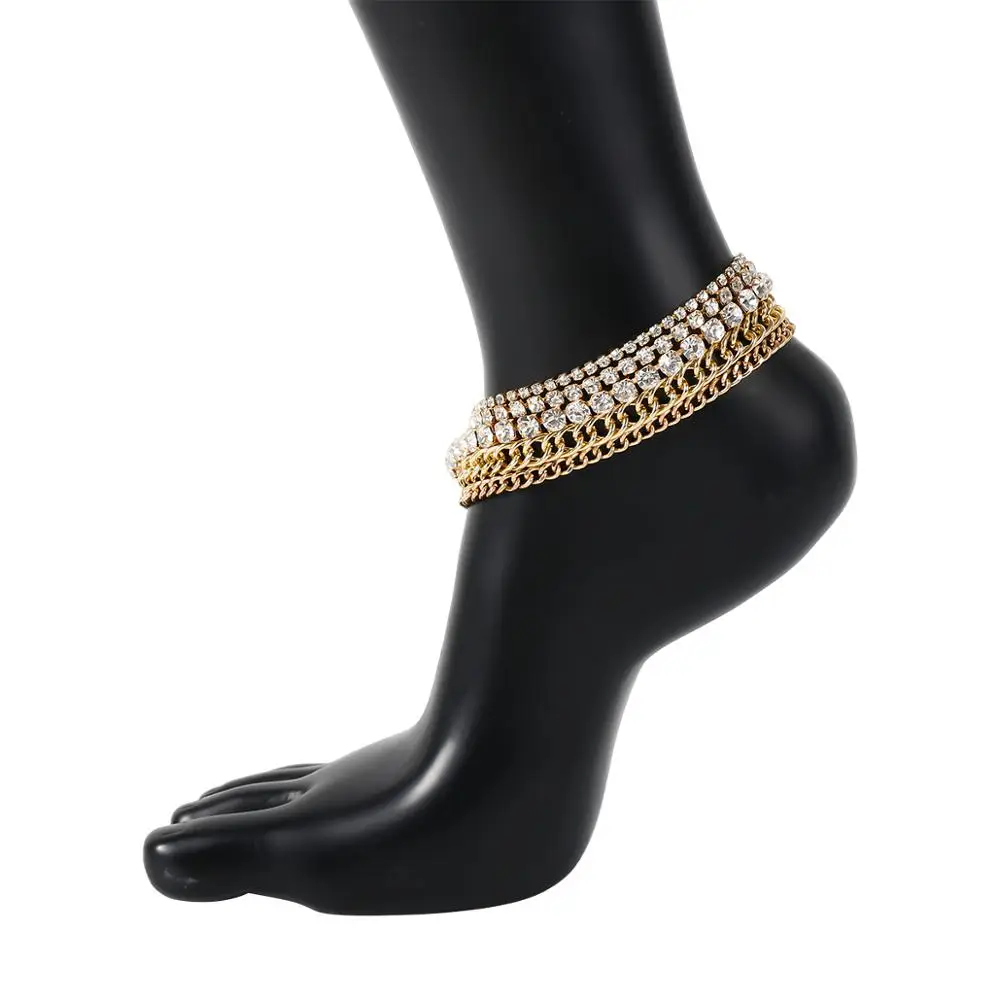 

Bohemian Layered Crystal Anklets for Women Beach Vintage Rhinestone Twisted Link Bracelet Barefoot Sandals Foot Charm Jewelry