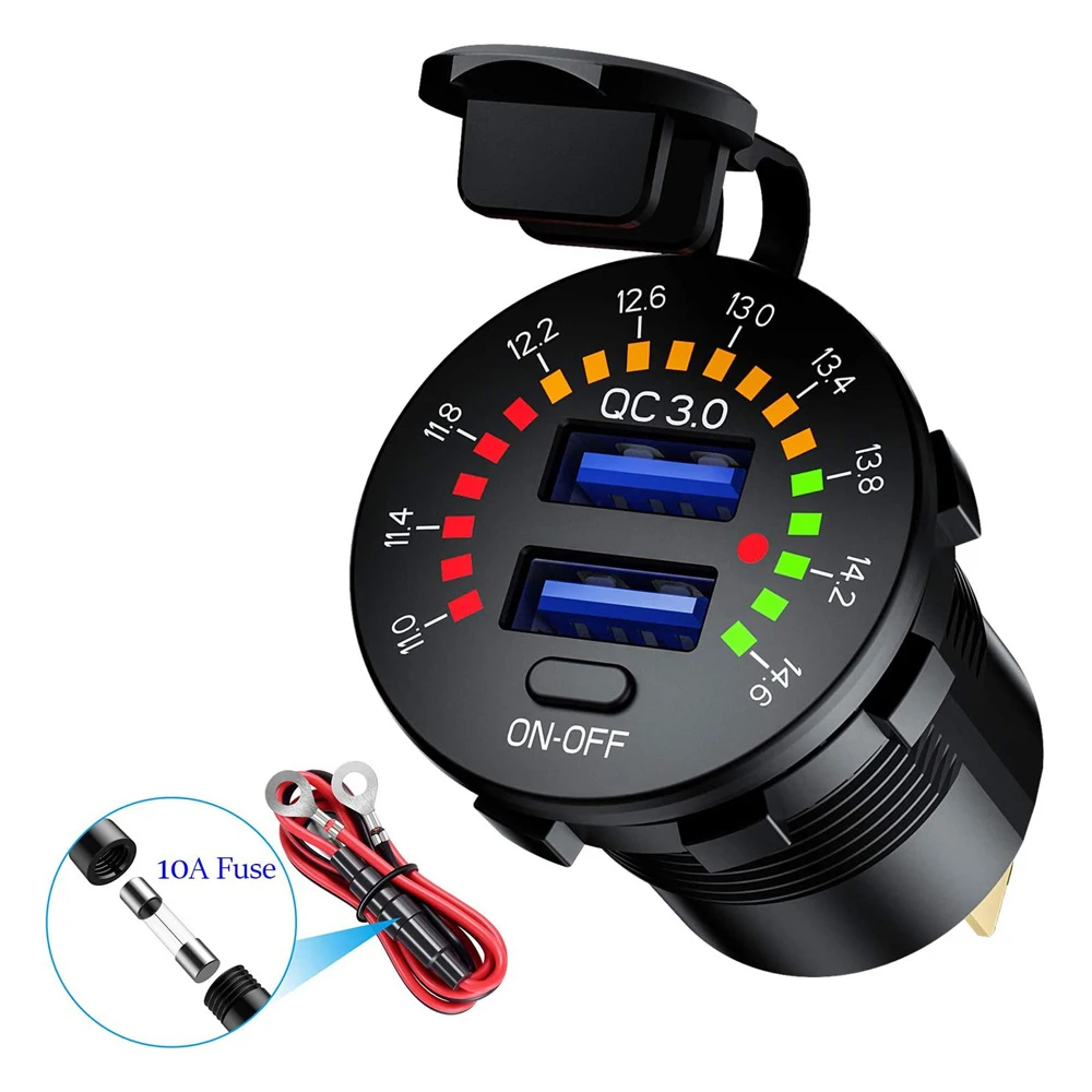 QC 3 0 устройство для автомобиля с двумя портами USB Зарядное 12V 24V Водонепроницаемый