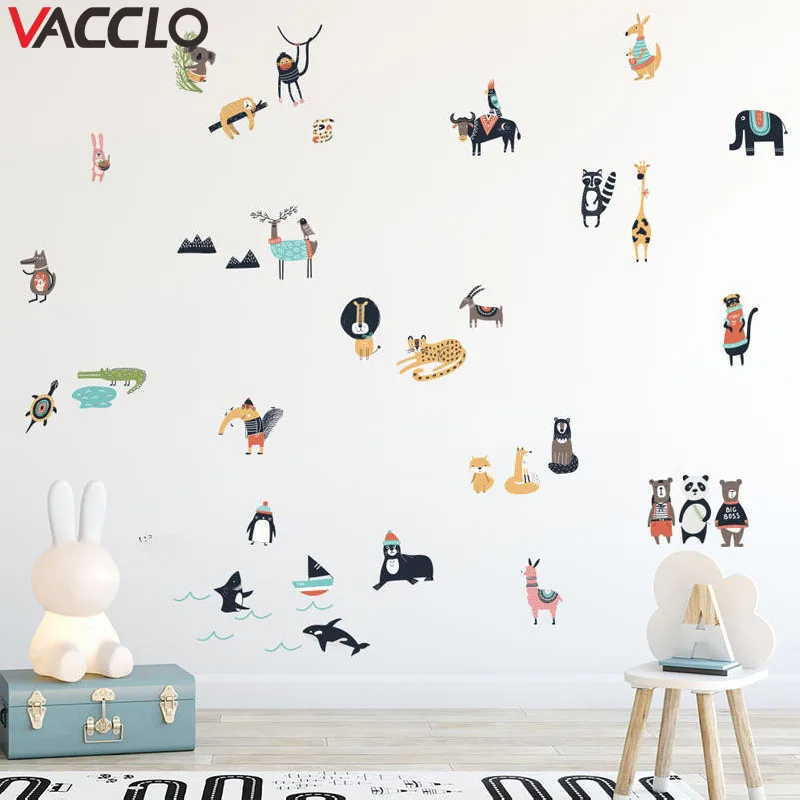 

Vacclo Children's Room Decoration Stickers Zoo Animals DIY Self-adhesive Living Room Bed Room Wall Decor Murals Wallpaper