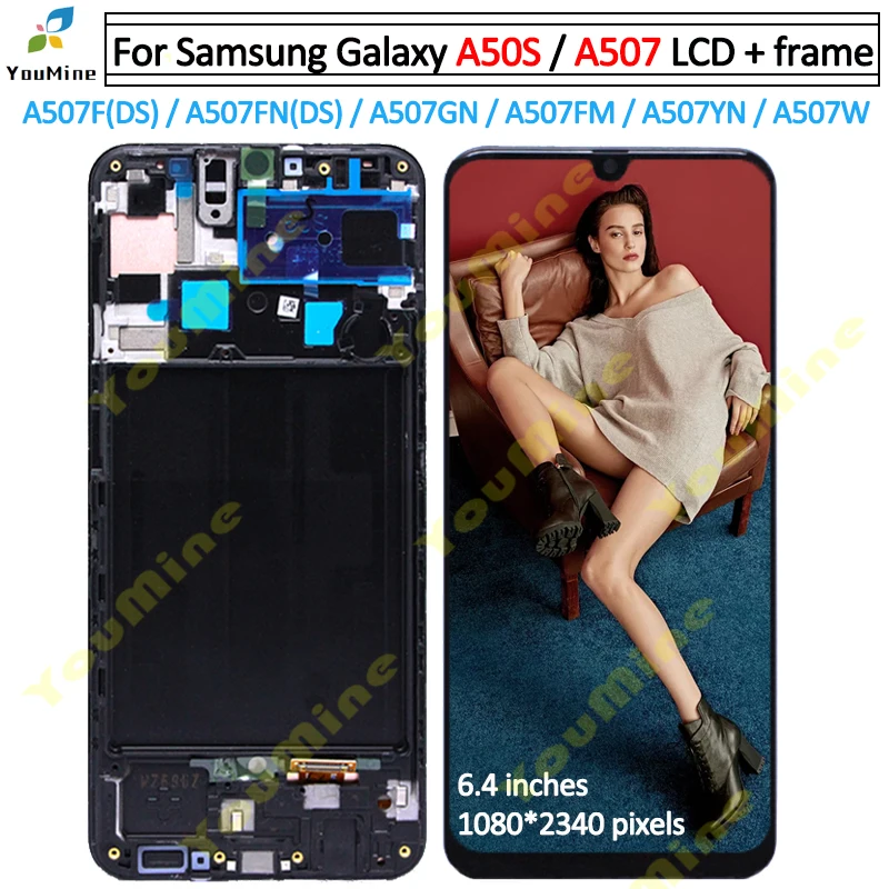 Для samsung Galaxy A50S A507 ЖК-дисплей сенсорный экран дигитайзер с рамкой в сборе Замена для samsung A50s ЖК