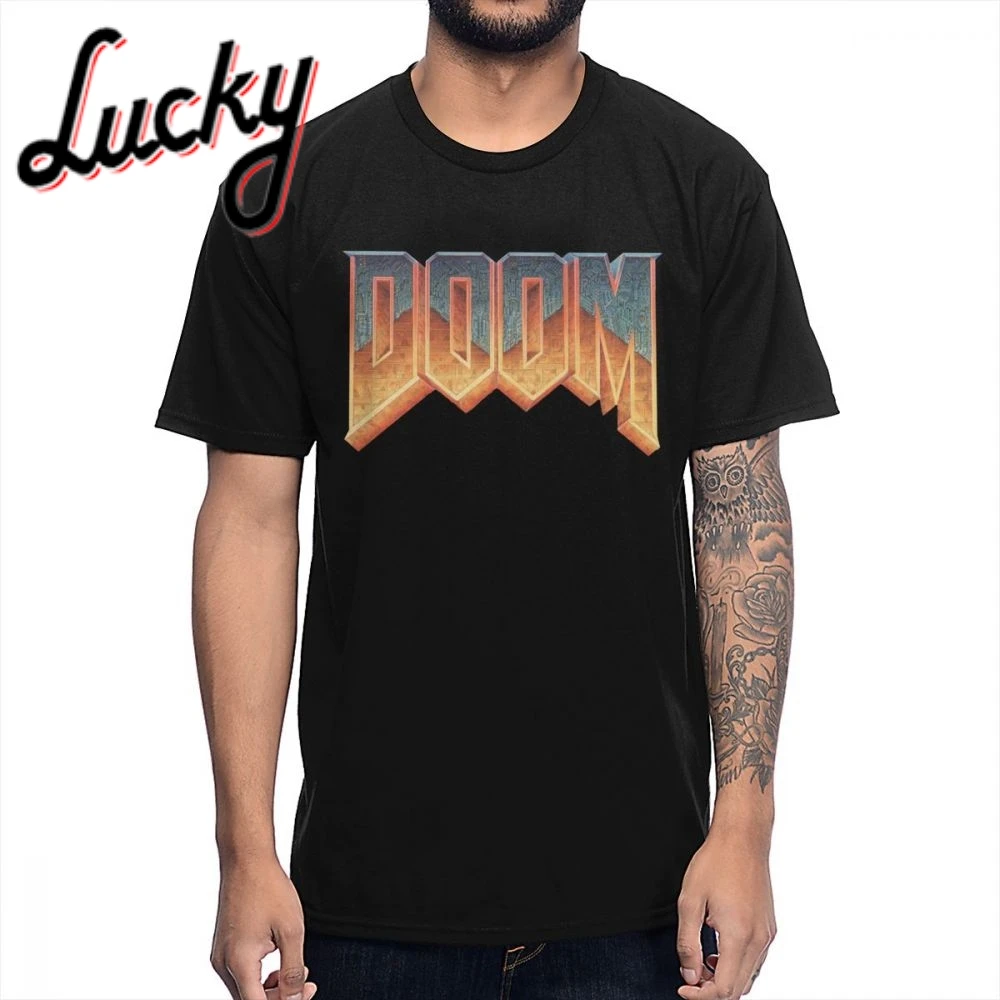 Man's T-shirt Doom Video Game Slim Novelty Round Neck Cartoon Print Short Sleeve | Мужская одежда