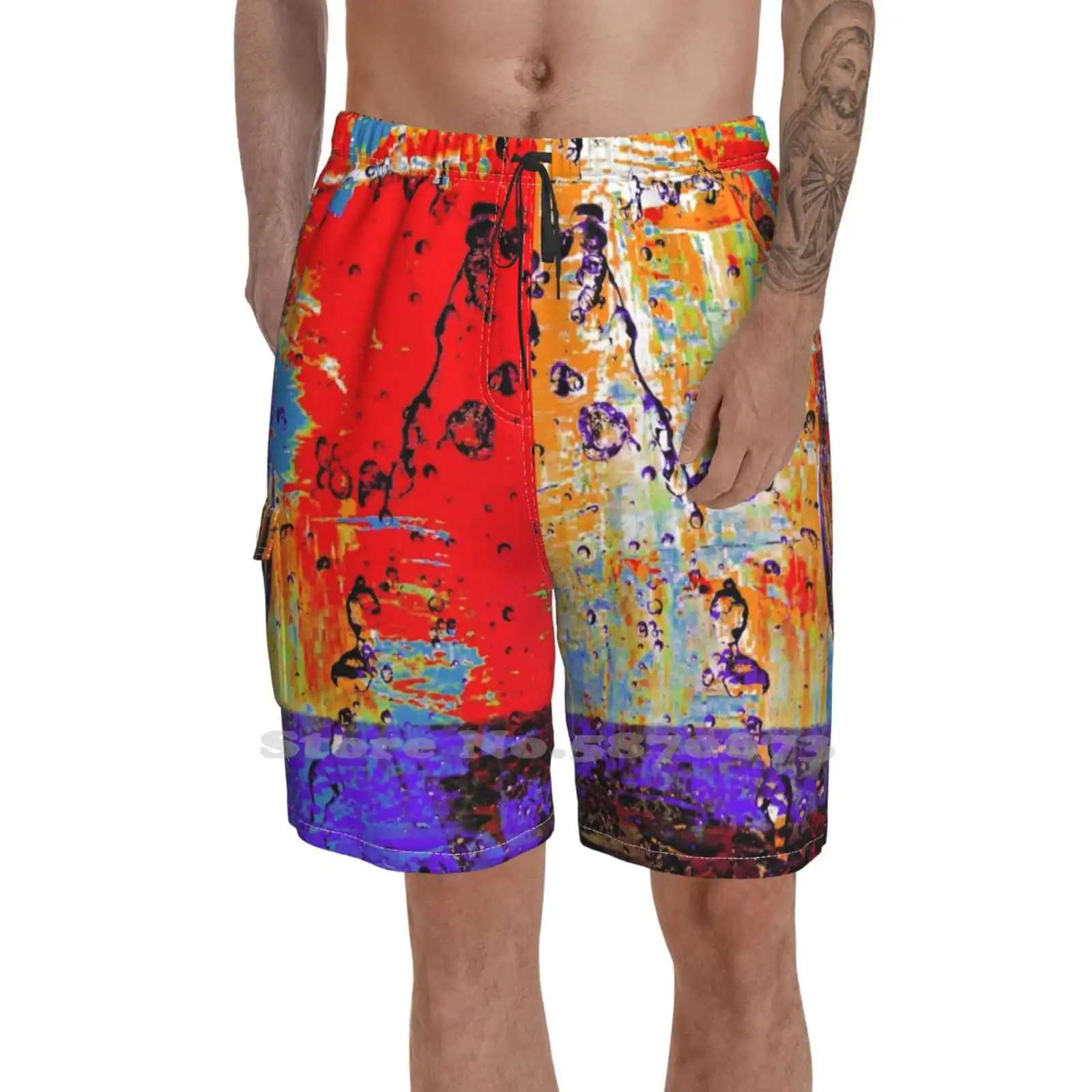 

Spill Men'S Sports Beach Shorts Abstract Spill Drink Glass Liquid Drops