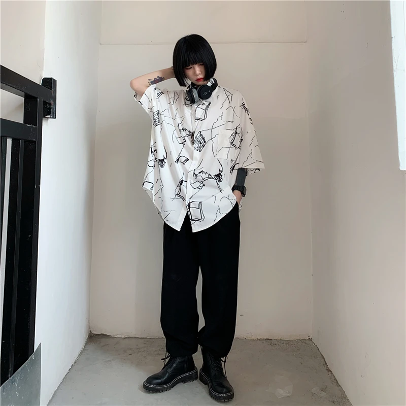 

GOOHOJIO 2020 New Fashion Unisex Couples Shirts Chic Simple All-match Women Shirt Harajuku Cool Style Casual Retro Shirt Women
