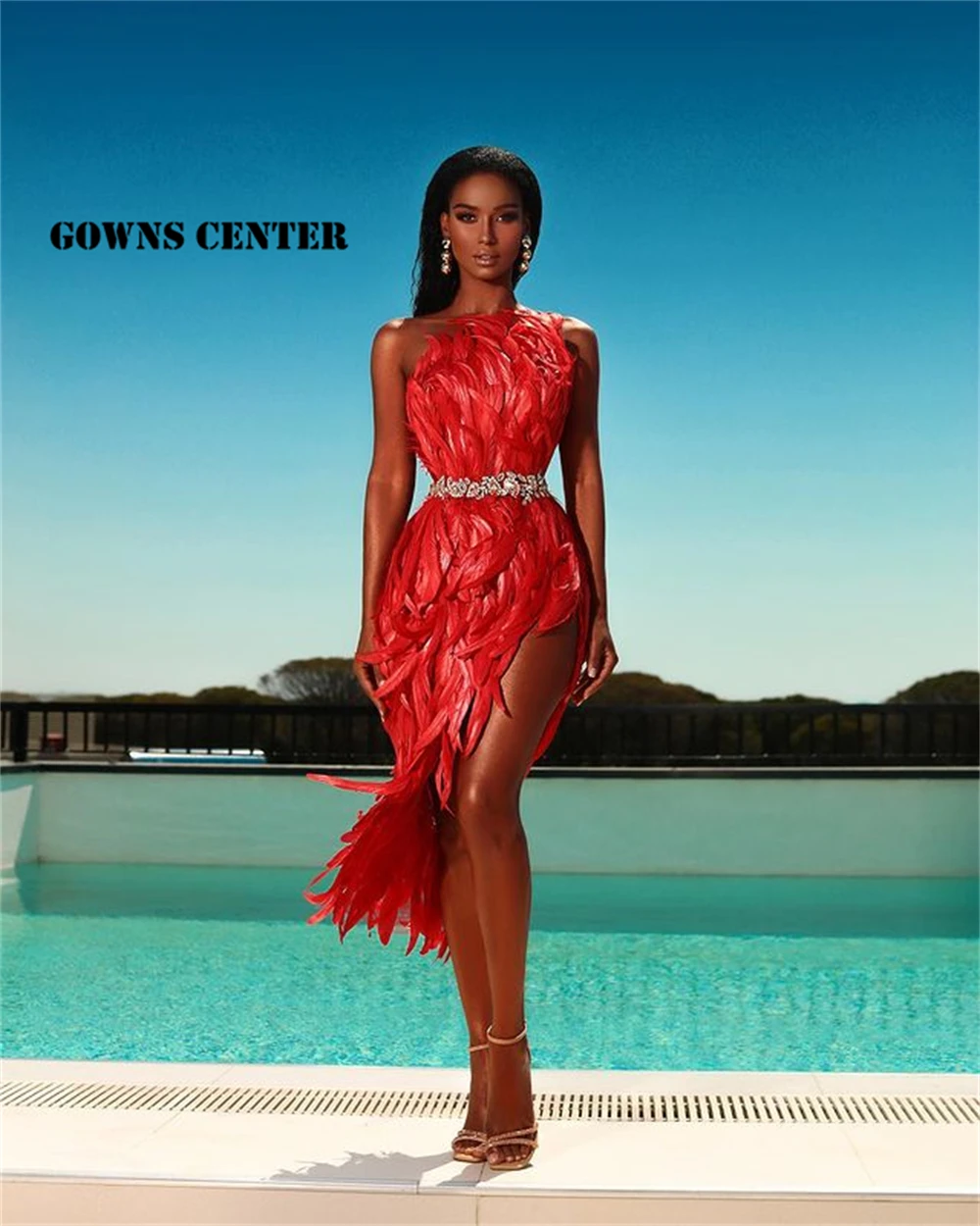 

Платье для выпускного вечера с красными перьями, мини коктейльное платье русалки, африканские платья для выпускного вечера, вечернее плать...