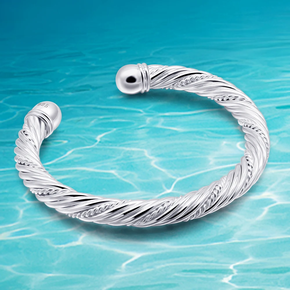 

New arrival 925 silver bracelet bangles for men women, Round twisted lines bracelet fashion jewelry classical simple wide 5M7MM