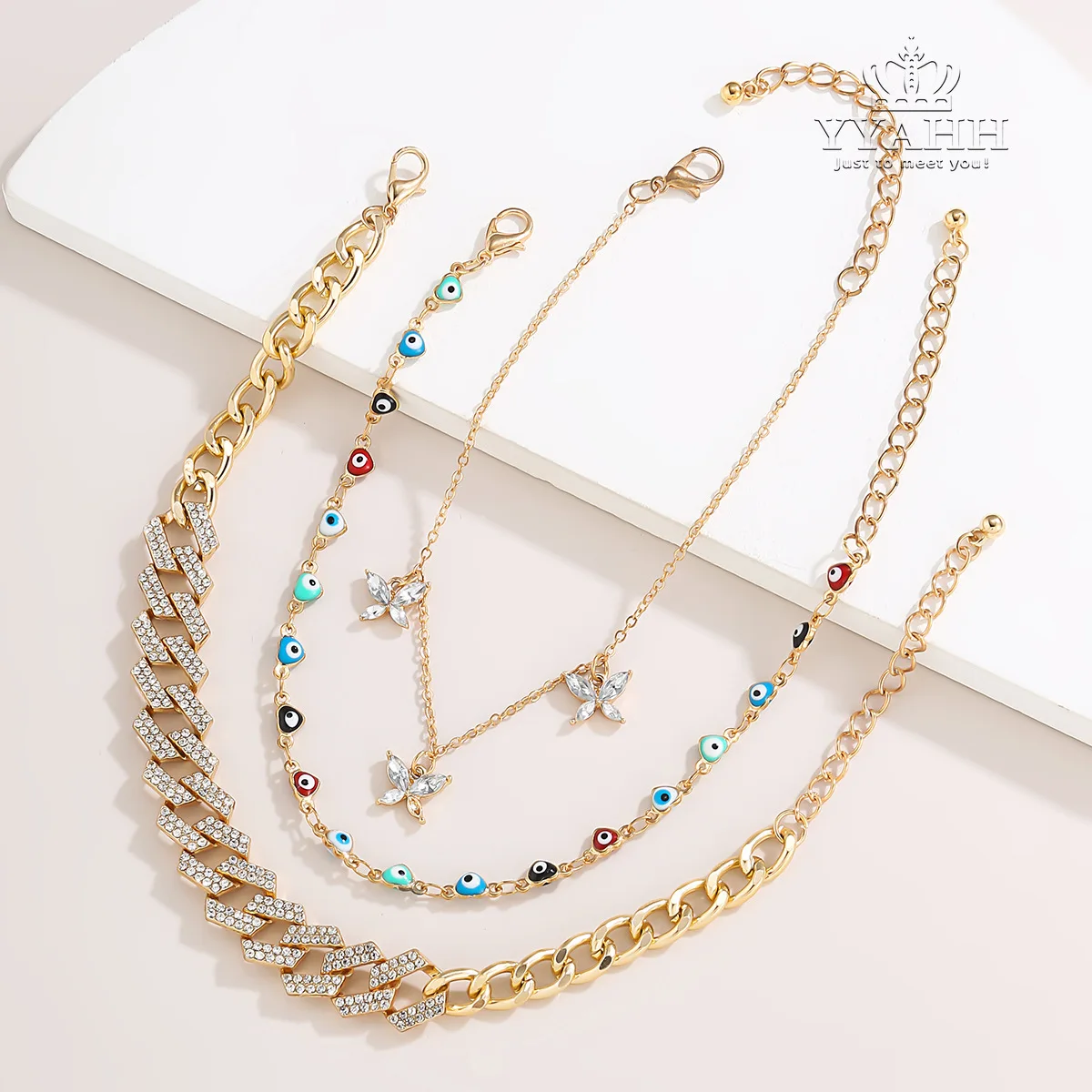 

2020 European and American simple multi-layer retro butterfly suit Anklet woman